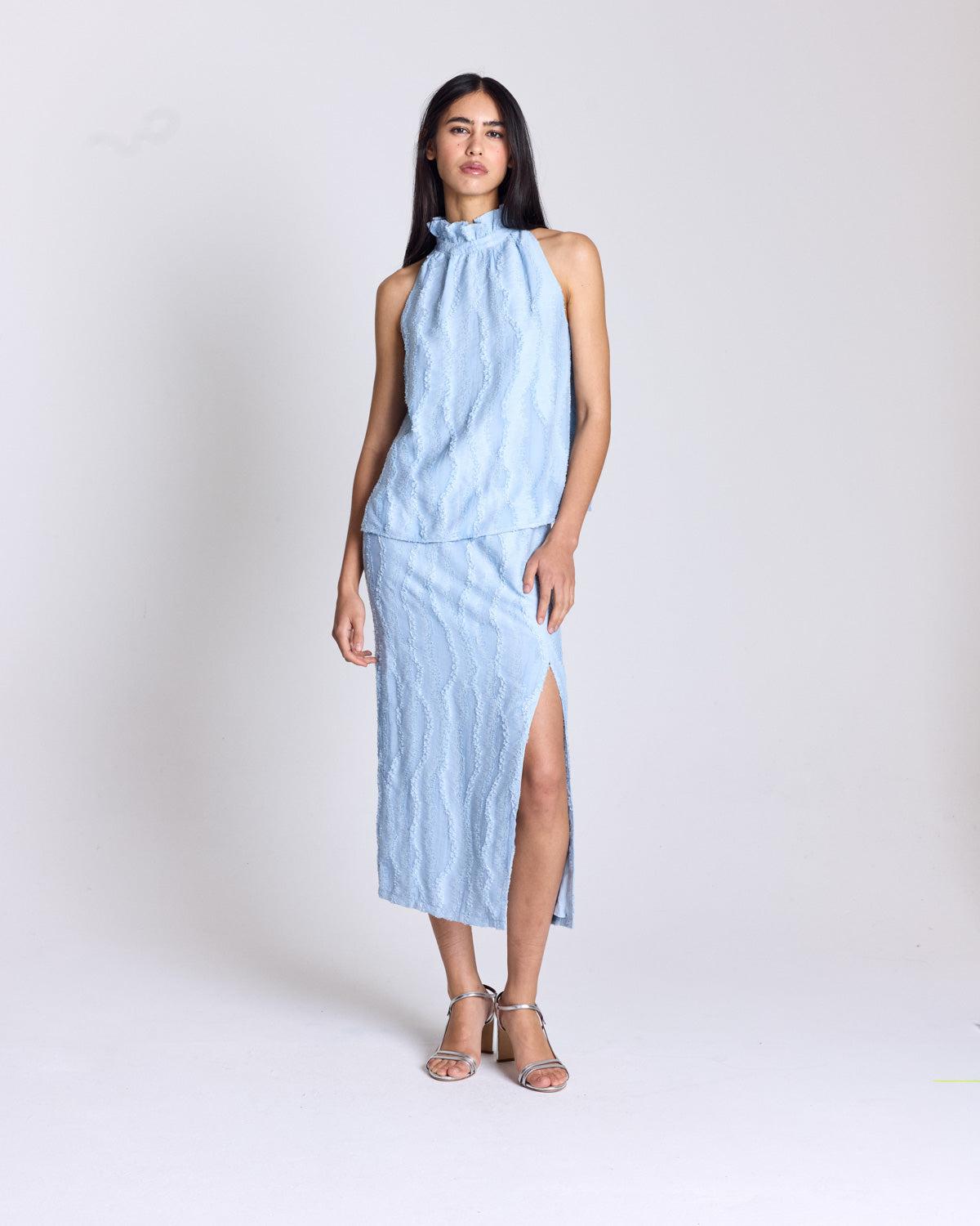 Textured sky blue Leonora top by BALZAC PARIS