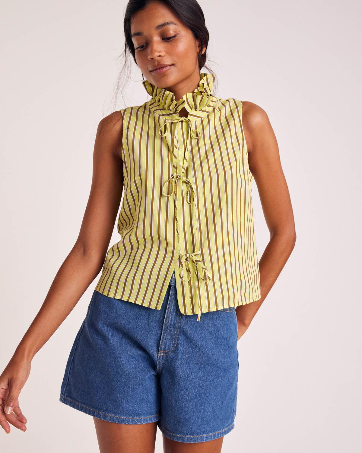 Top Gersende yellow and khaki stripes by BALZAC PARIS