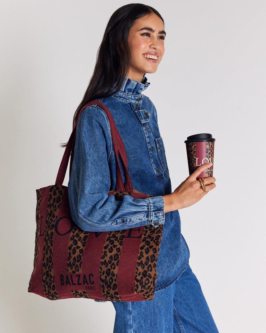 Travel mug with red and leopard stripes by BALZAC PARIS