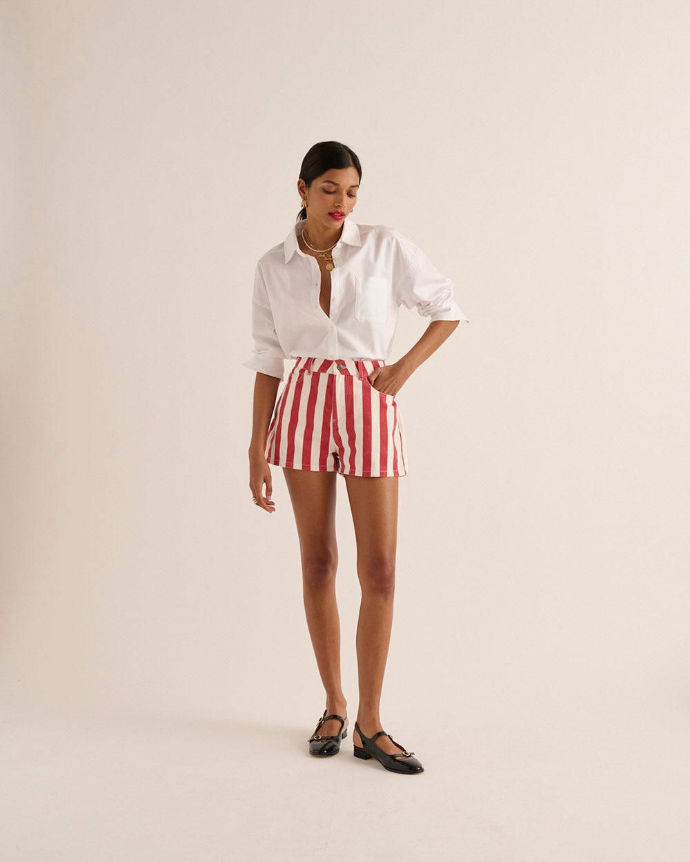 Triomphe red and white striped shorts by BALZAC PARIS