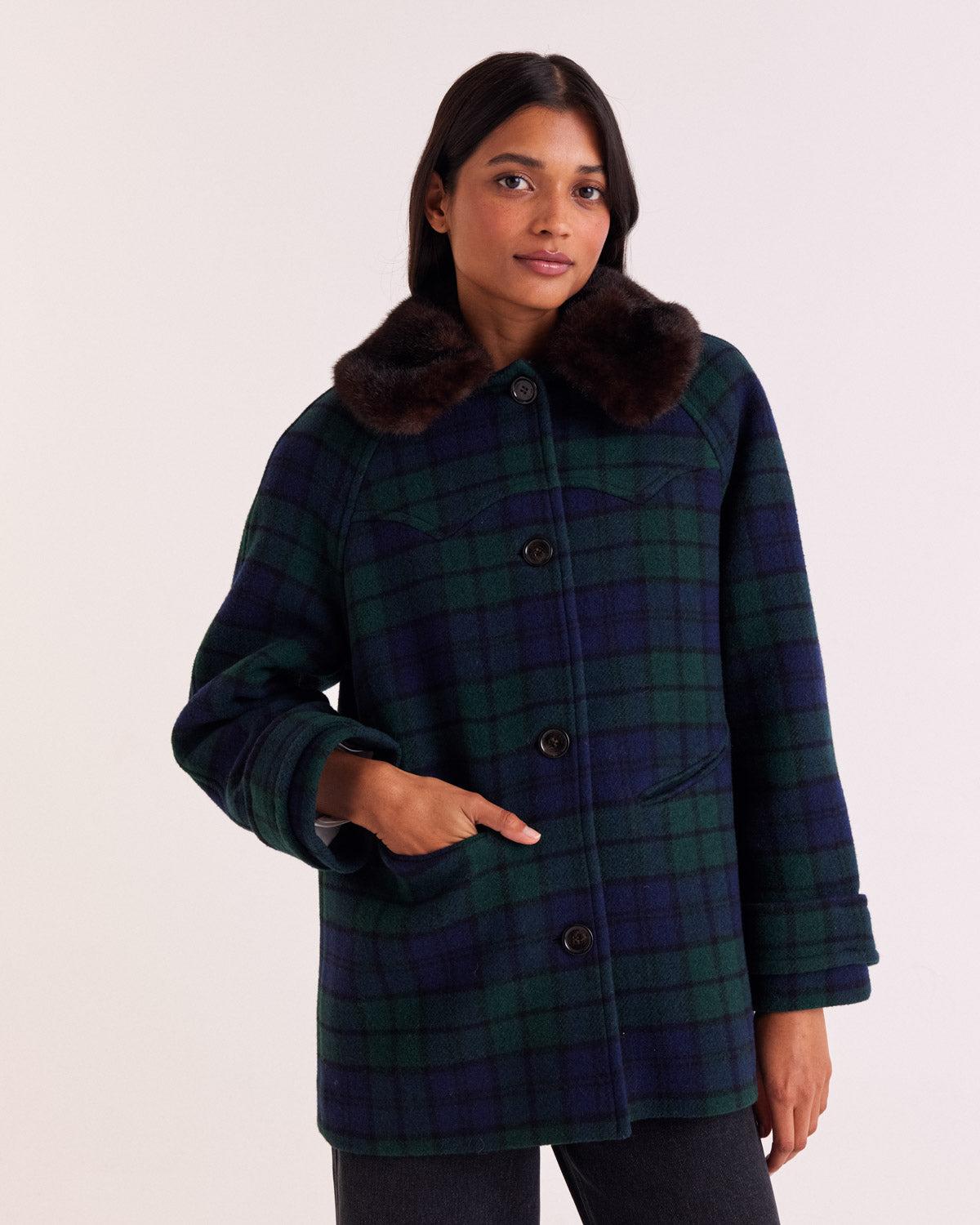 Trixie blue and green tartan coat by BALZAC PARIS
