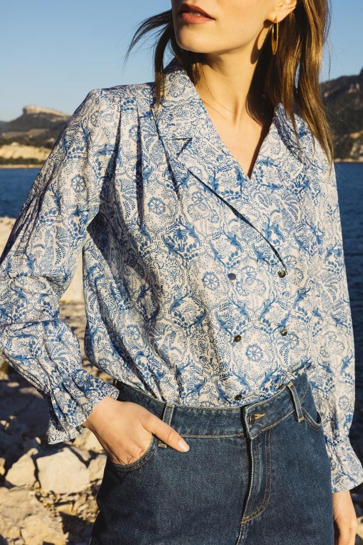 Volute shirt with toile de jouy print by BALZAC PARIS