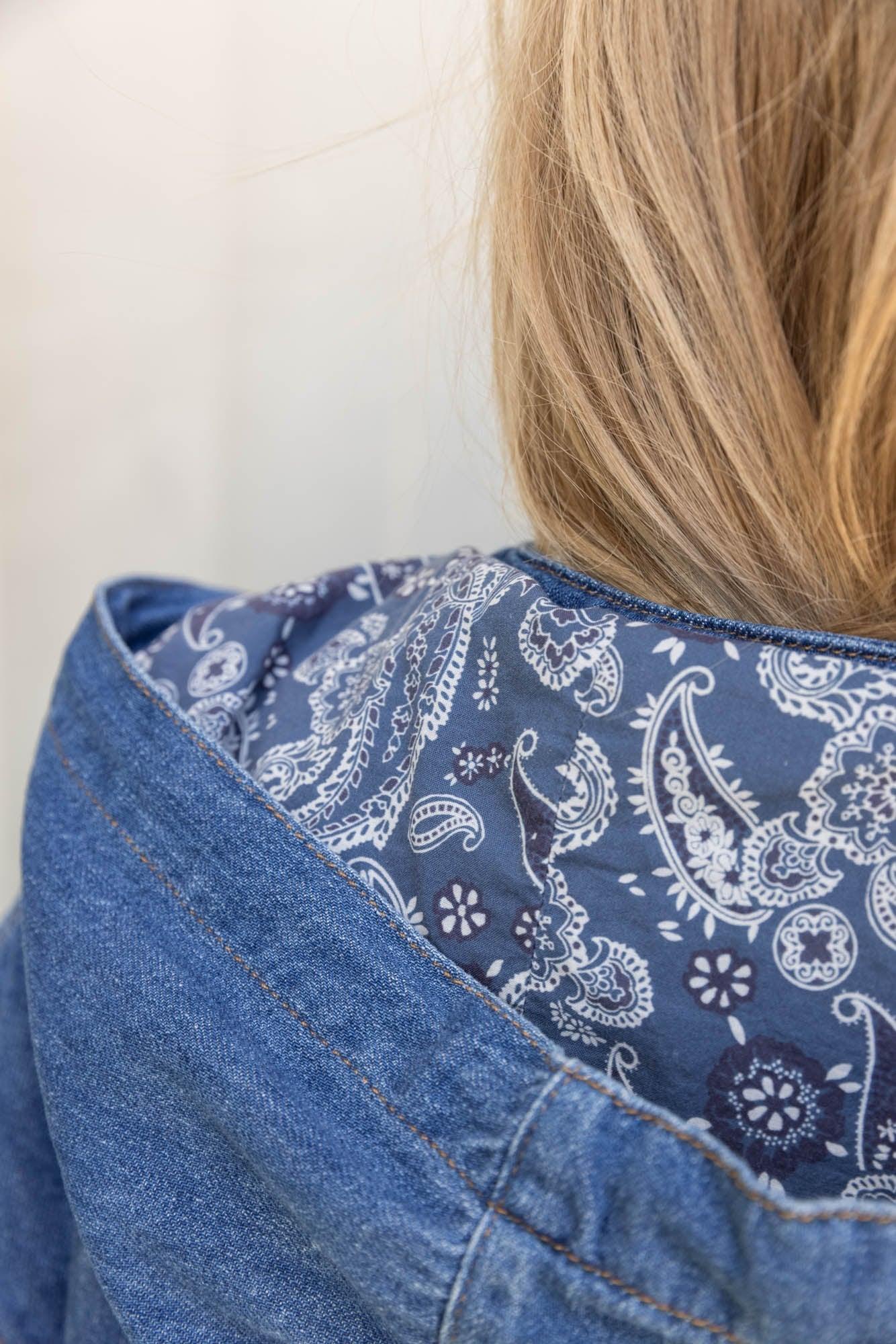 Voyage blue midi jacket with bandana print by BALZAC PARIS
