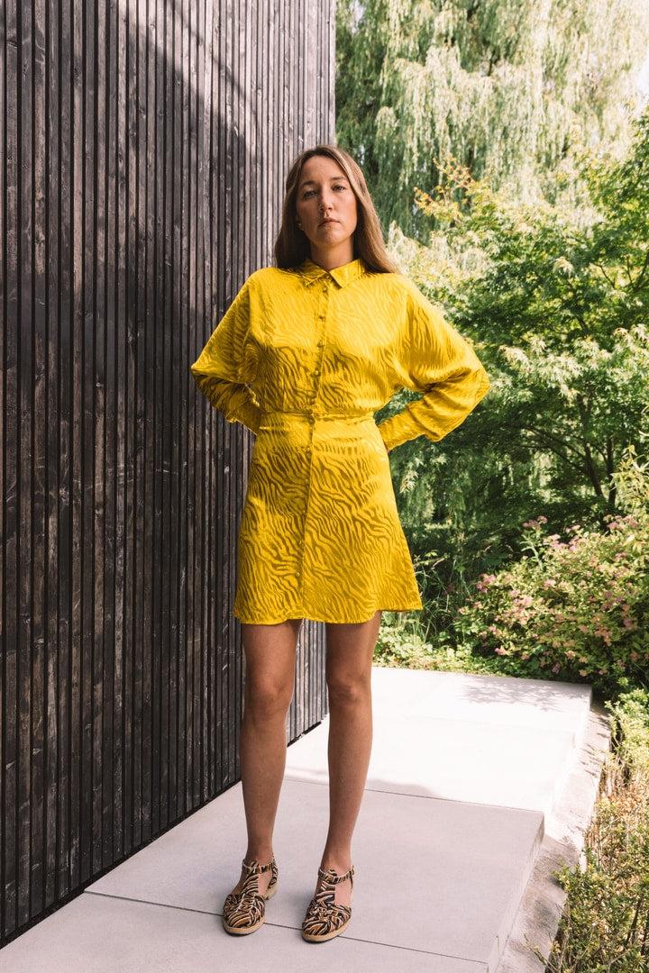Yellow jacquard Pivert dress by BALZAC PARIS