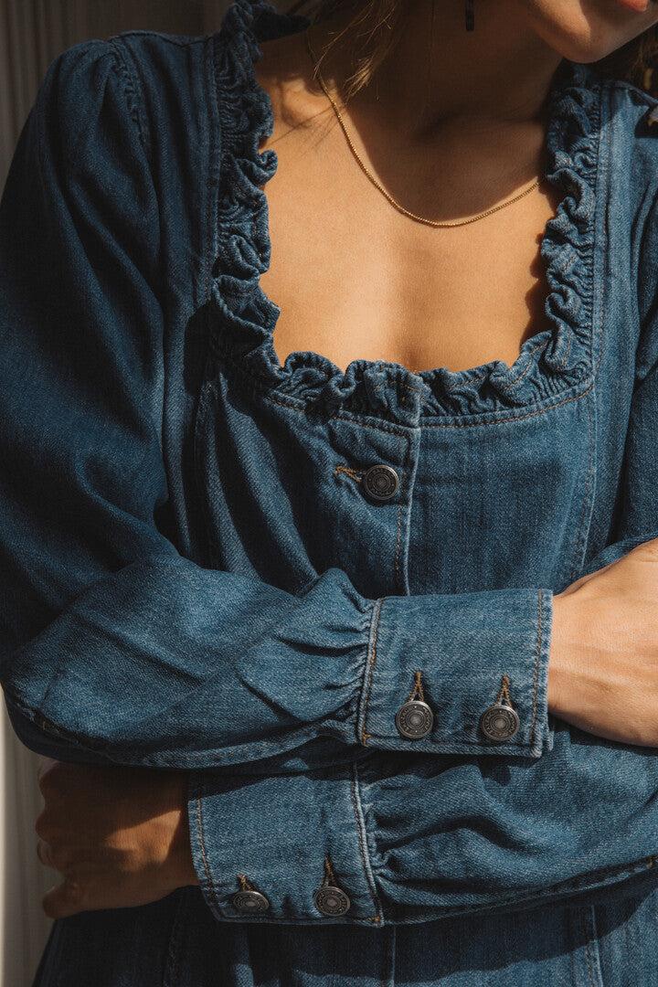 Zina denim blue midi dress by BALZAC PARIS
