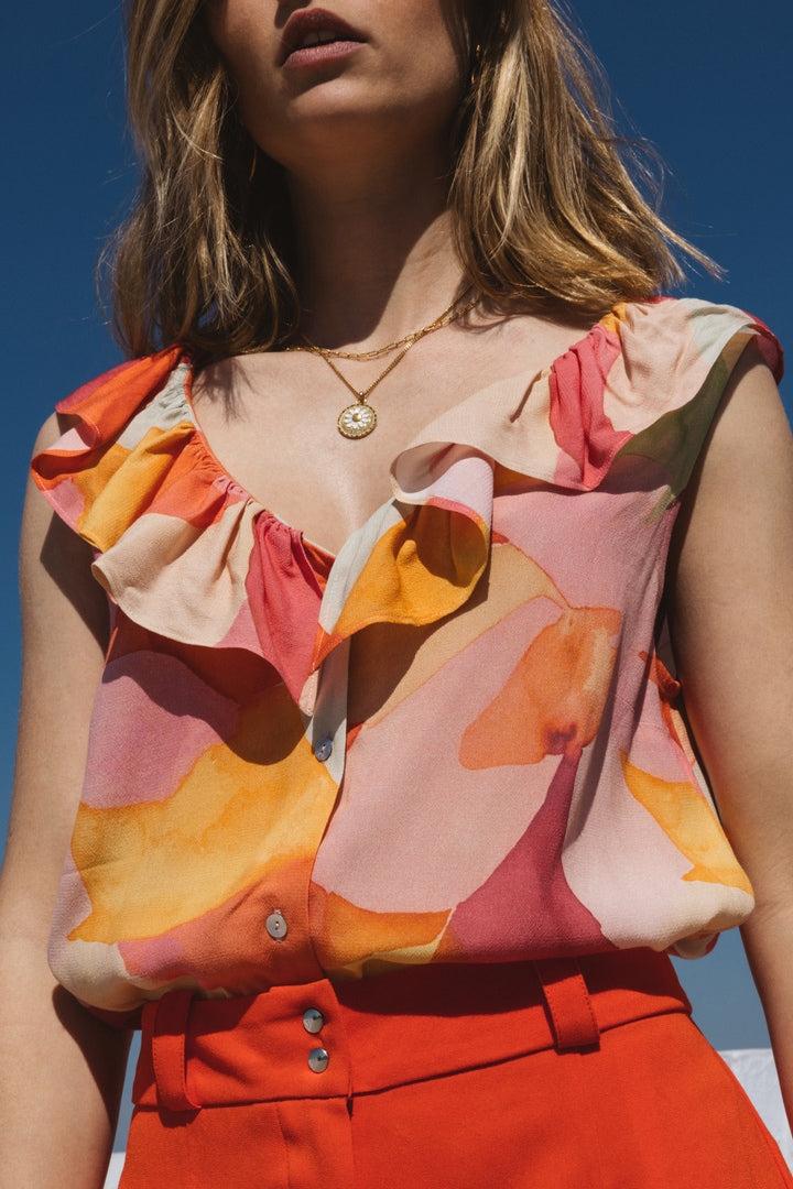 lime watercolor print blouse by BALZAC PARIS