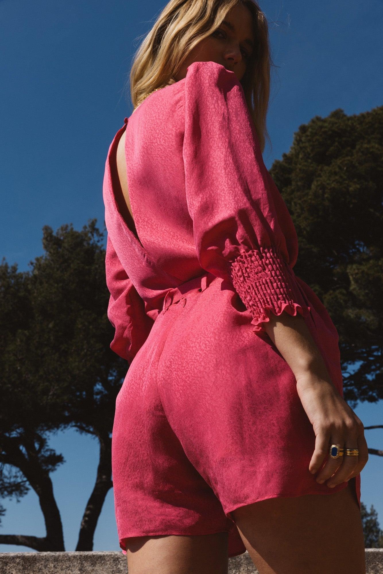 pink jacquard sweetheart jumpsuit by BALZAC PARIS