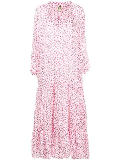 Sandra floral-print smocked kaftan dress by BAMBAH