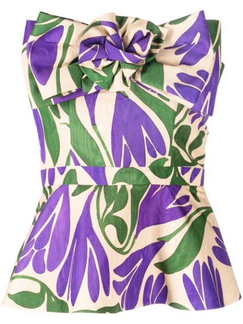floral-print bow-detail peplum top by BAMBAH