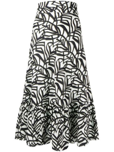 geometric-print ruffle midi skirt by BAMBAH
