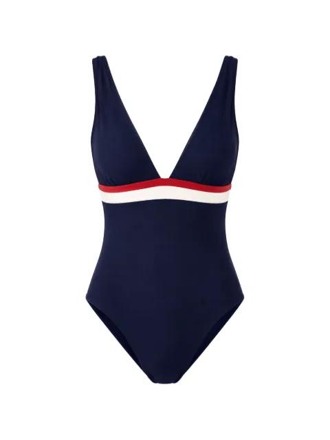 striped-trim open-back swimsuit by BANANA MOON