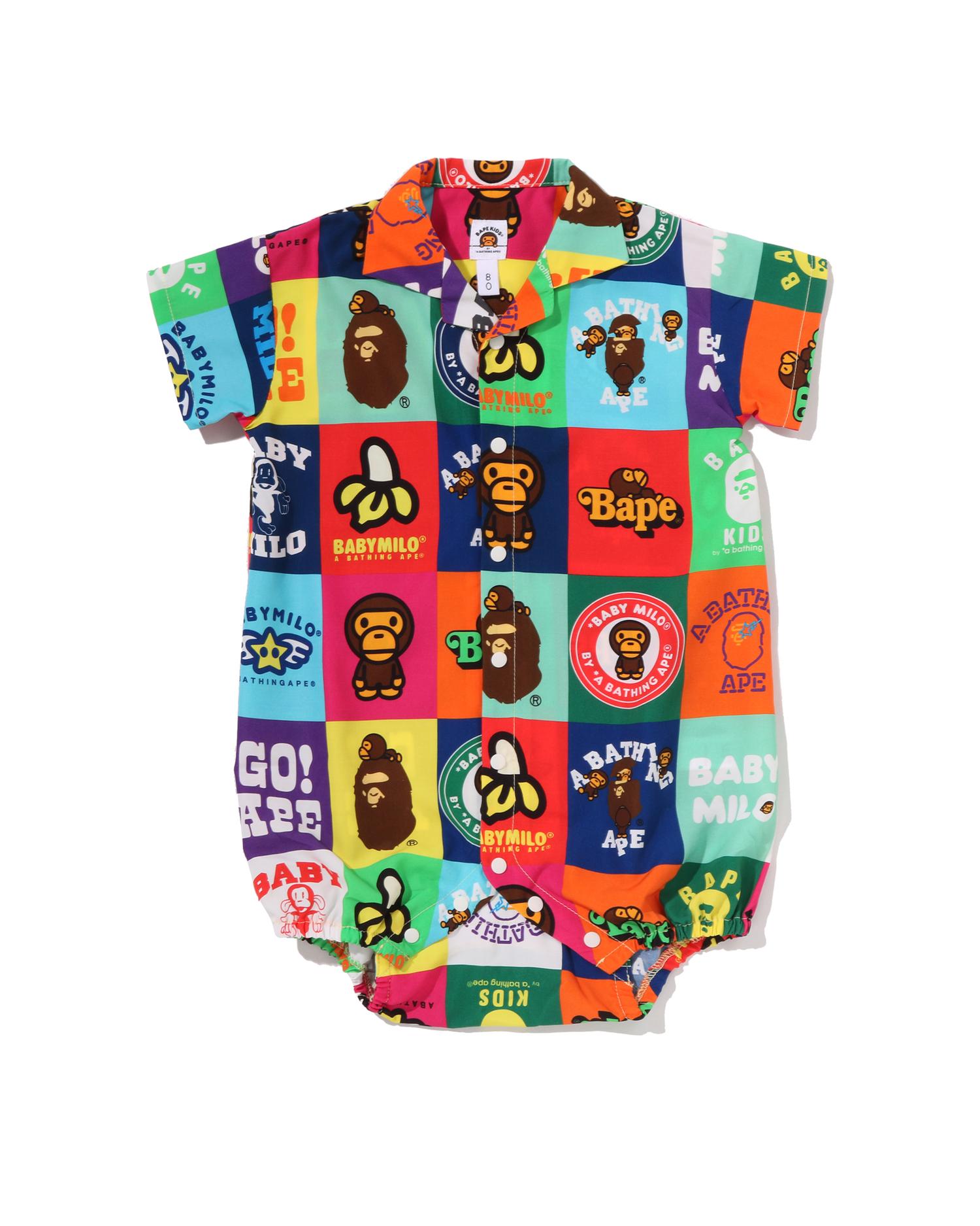 Babies Baby Milo Patchwork Open Collar Shirt Rompers by BAPE