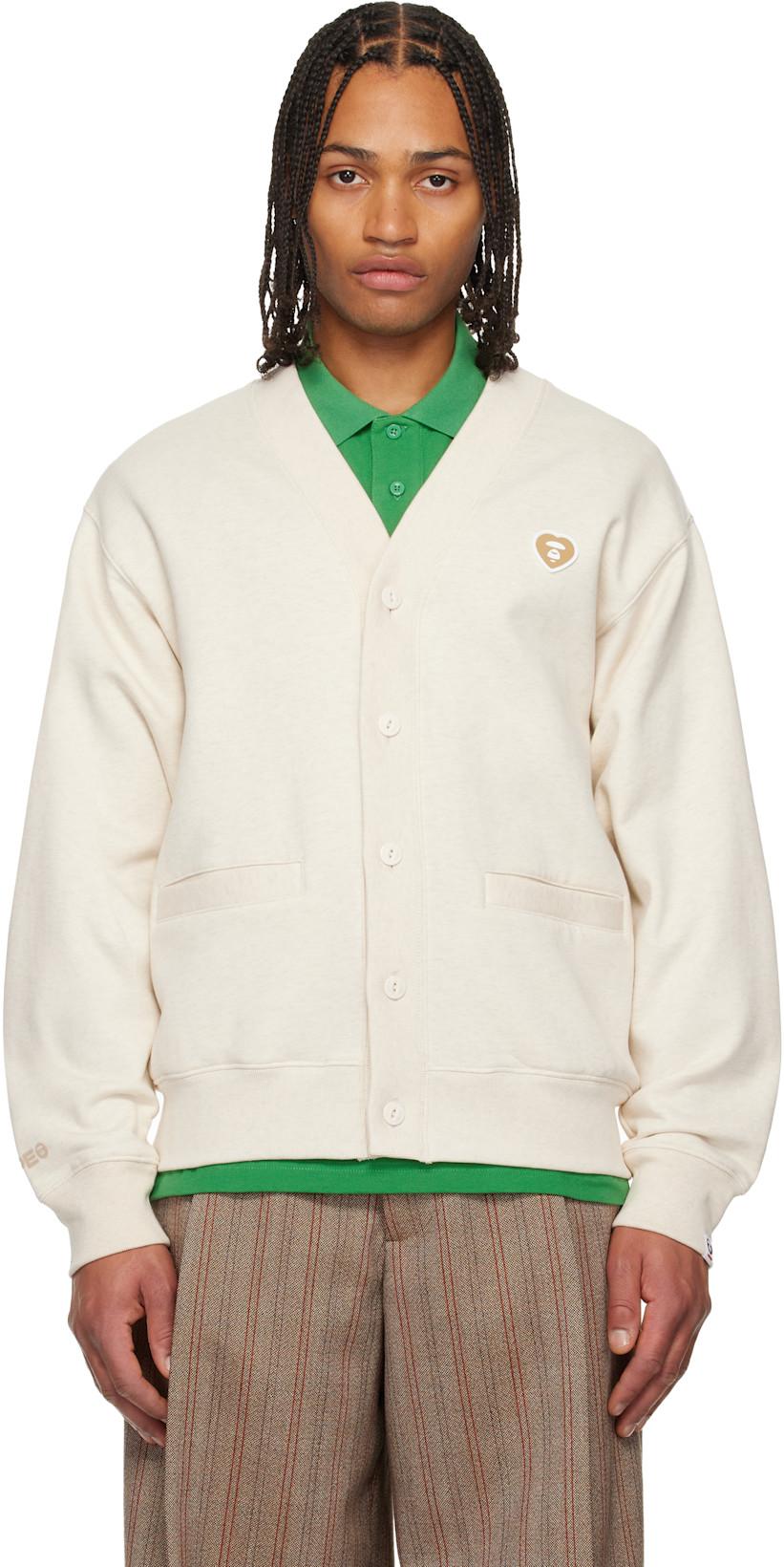 Beige 'AAPENOW' Heart Moonface Cardigan by BAPE