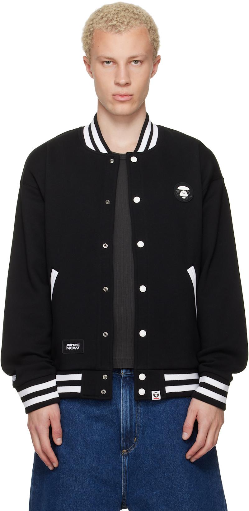 Black 'AAPENOW' Moonface Varsity Jacket by BAPE