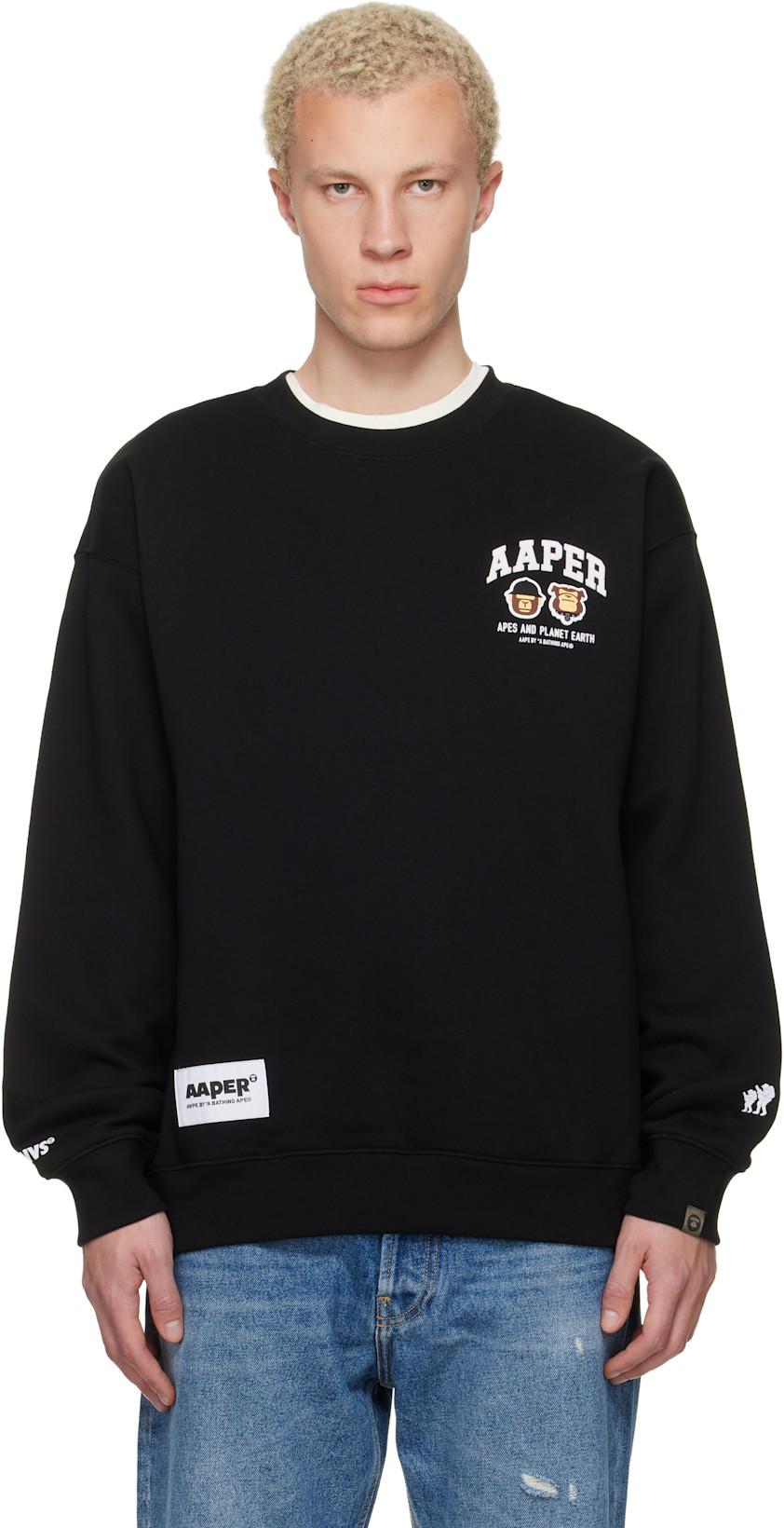 Black 'AAPER' Crew Neck Sweatshirt by BAPE