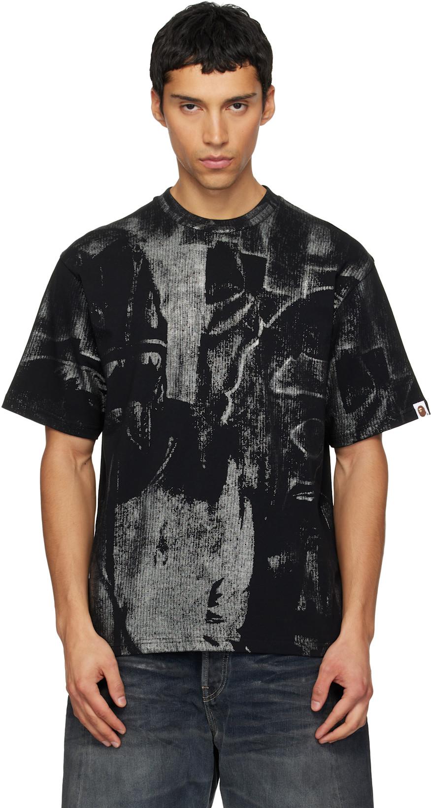 Black Metallic Coated Overall Print T-shirt by BAPE