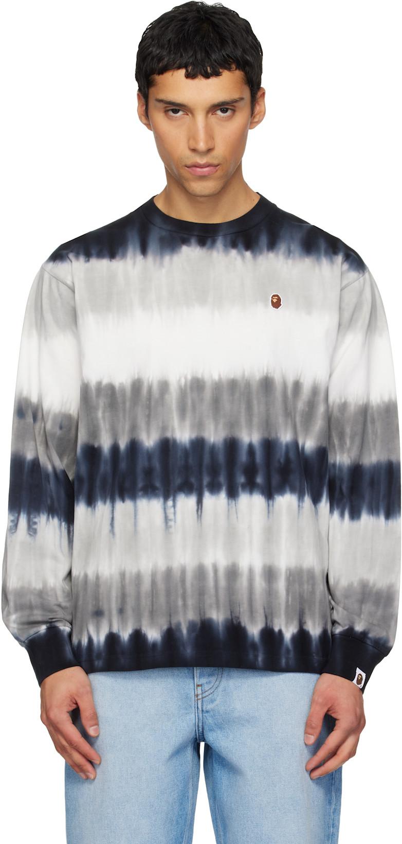Black & White Drip Stripe LS T-shirt by BAPE