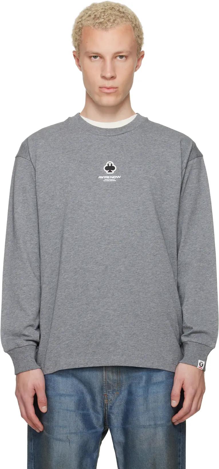 Gray 'AAPENOW' Clover Moonface Long Sleeve T-shirt by BAPE