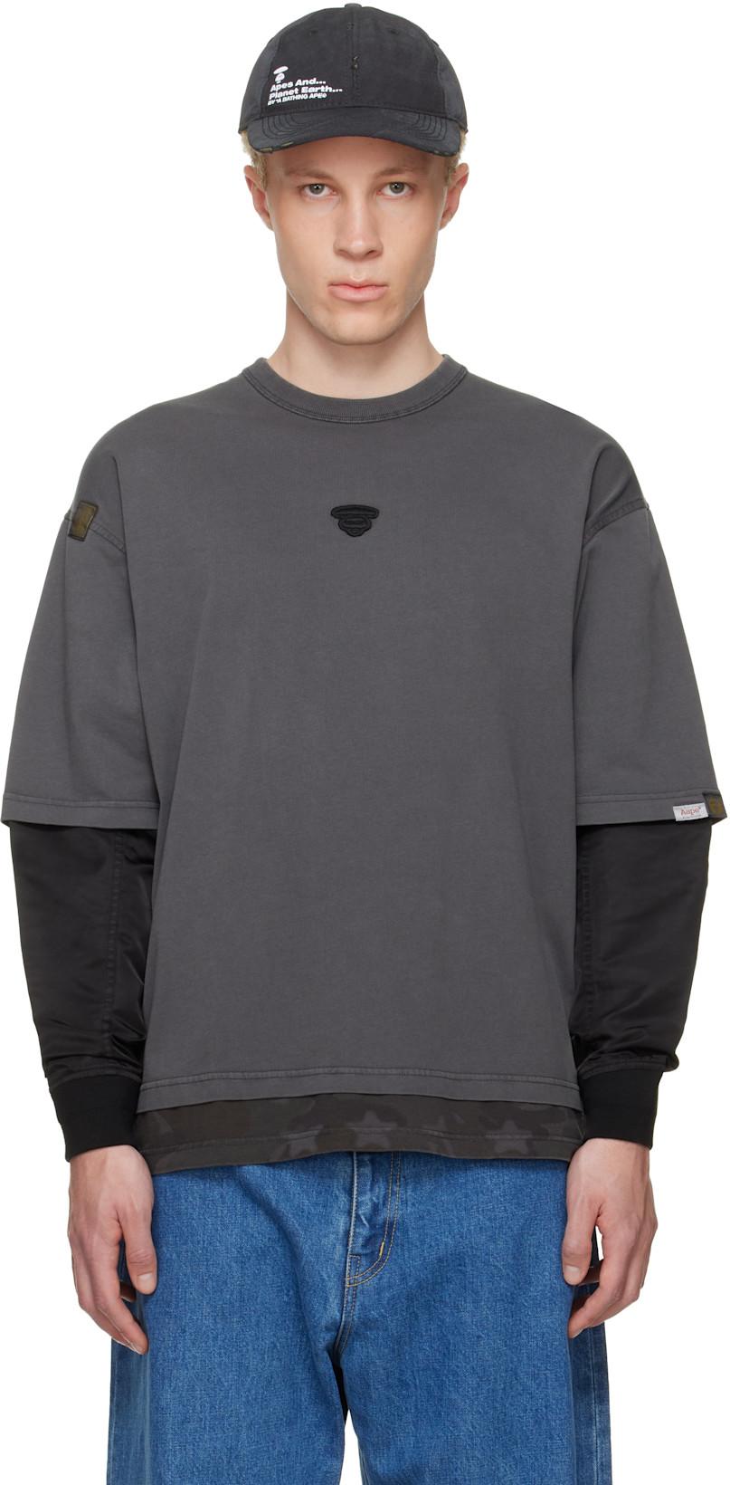 Gray Moonface Logo Long Sleeve T-shirt by BAPE