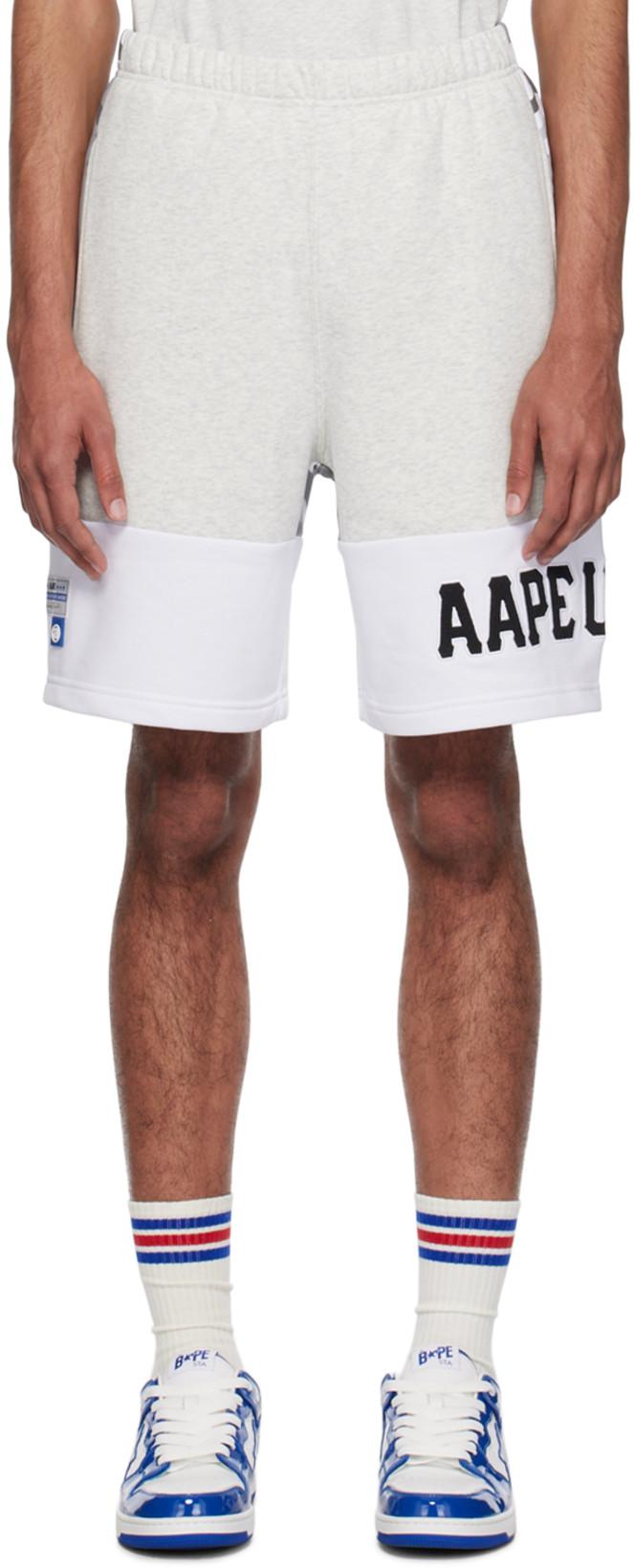 Gray & White Paneled Shorts by BAPE