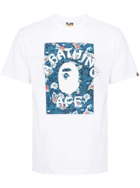 Japanese tattoo camo on college tee by BAPE