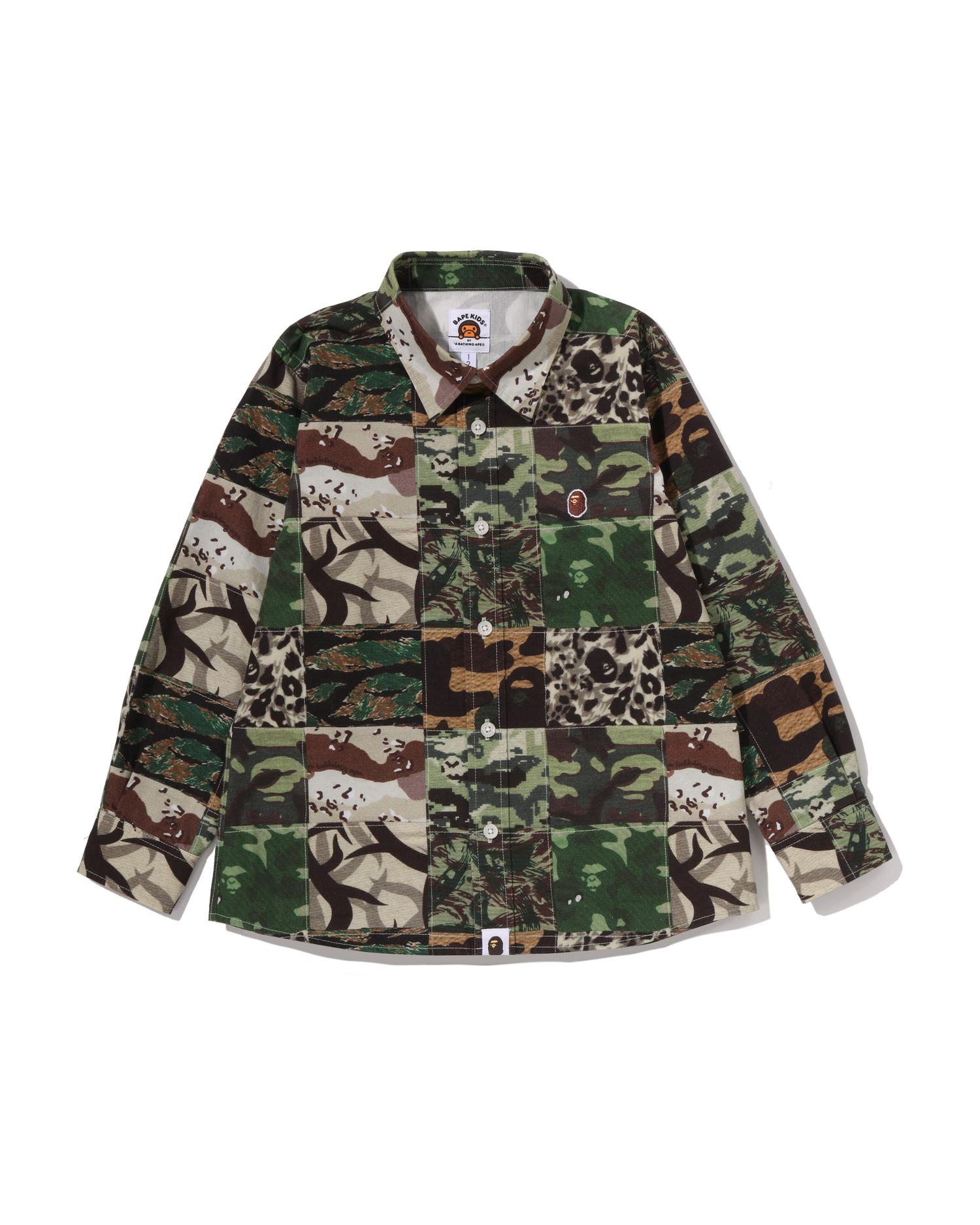 Kids Ape Head One Point Camo Patchwork Shirt by BAPE