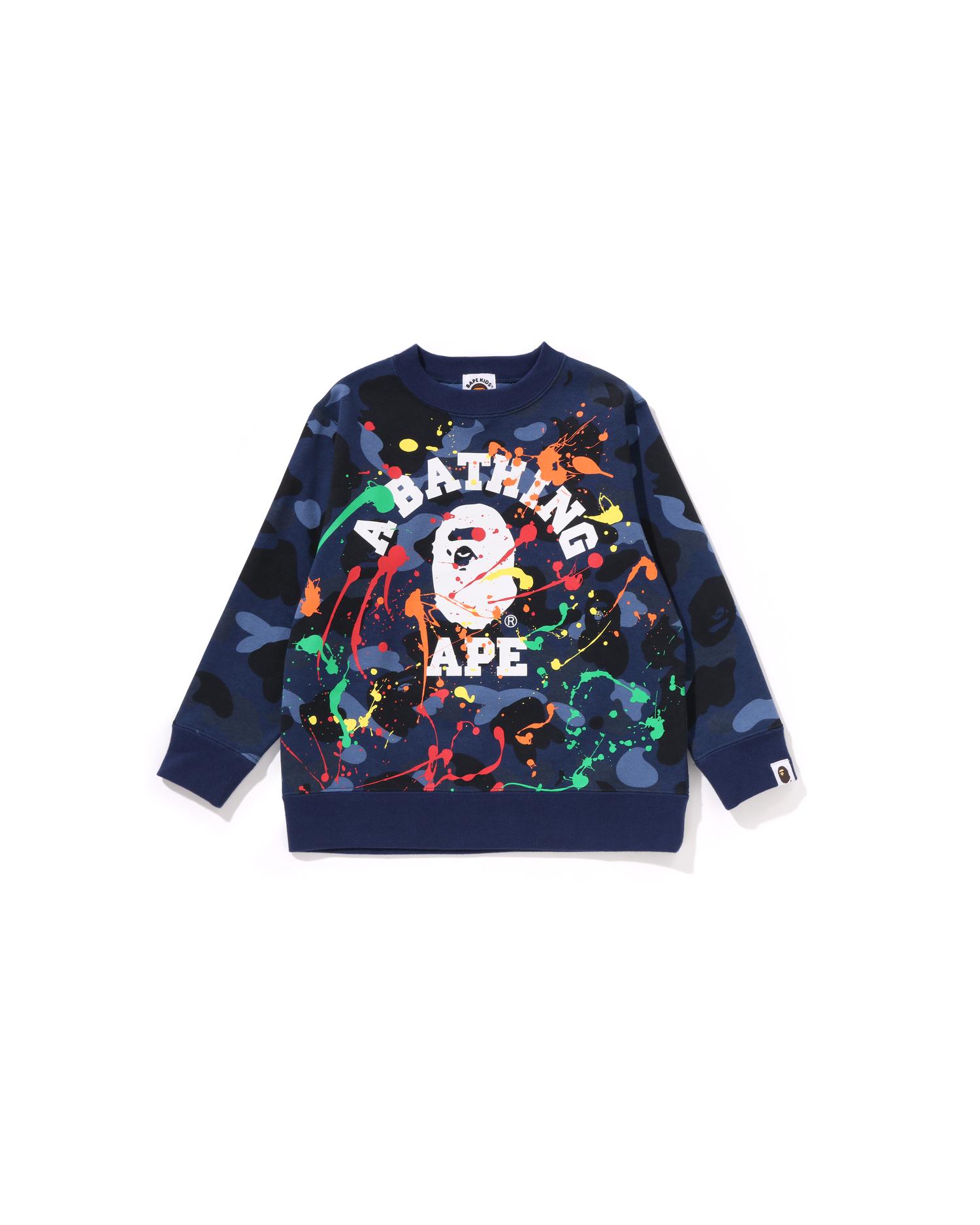 Kids Color Camo Painting College Crewneck Sweatshirt by BAPE