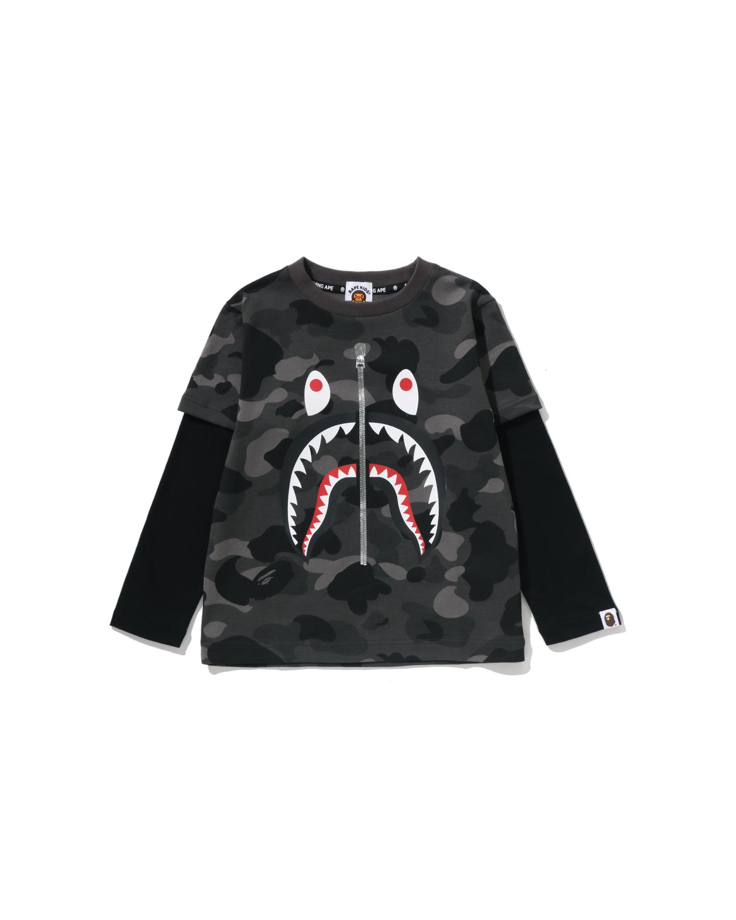 Kids Color Camo Shark Layered Long Sleeve Tee by BAPE