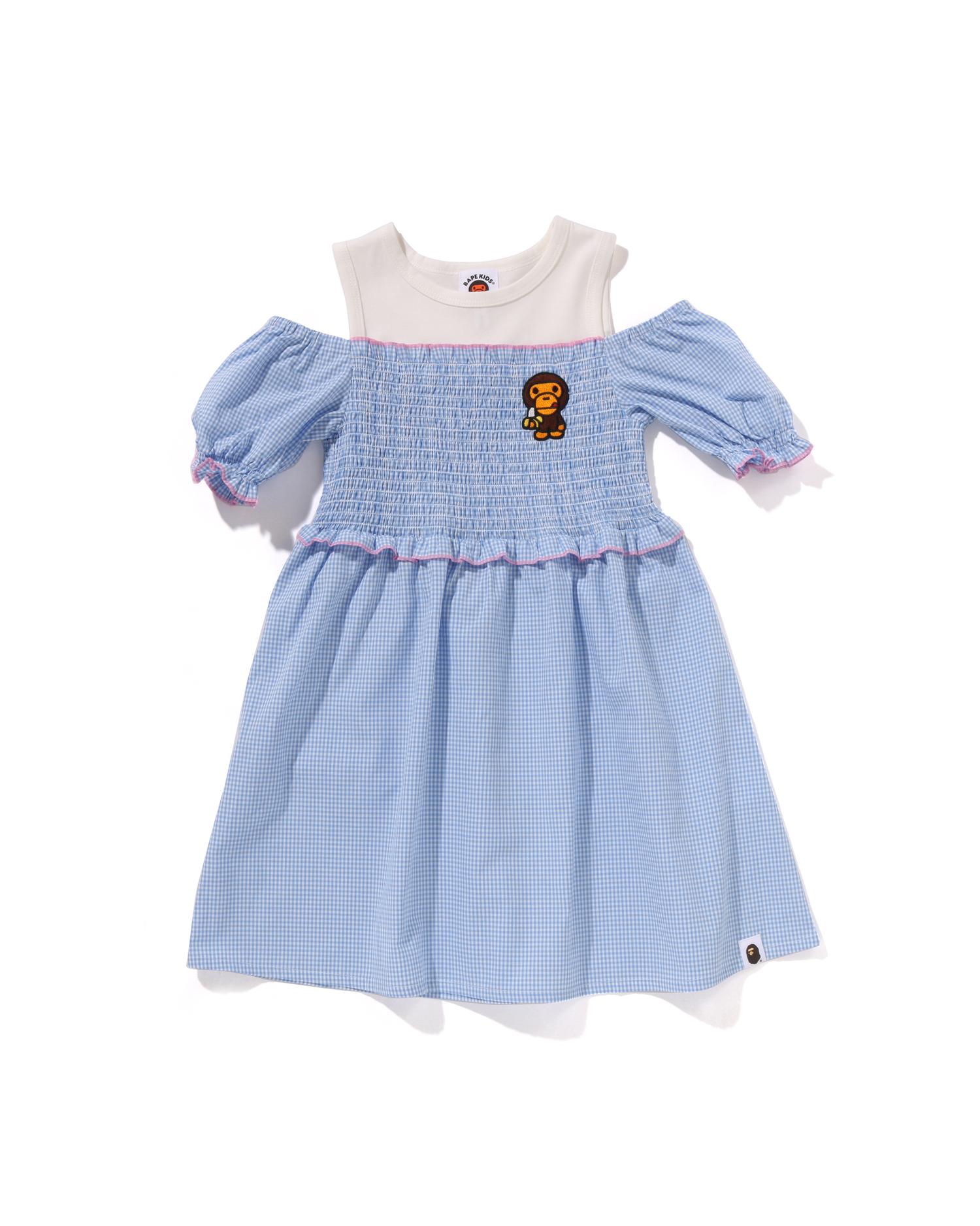 Kids Gingham Check Shirring Dress by BAPE