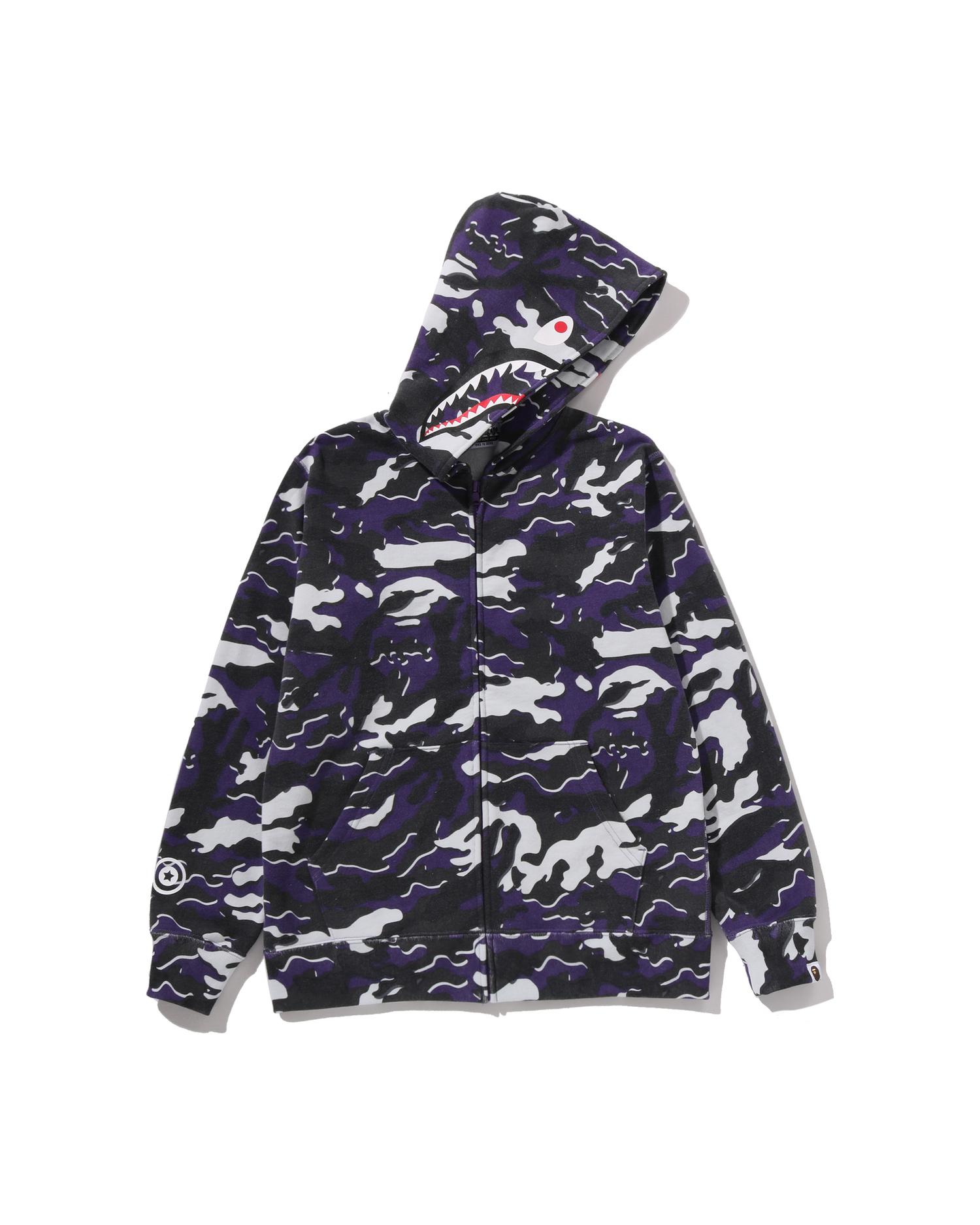 Kids Glitch Woodland Camo Shark Zip Hoodie Jr by BAPE