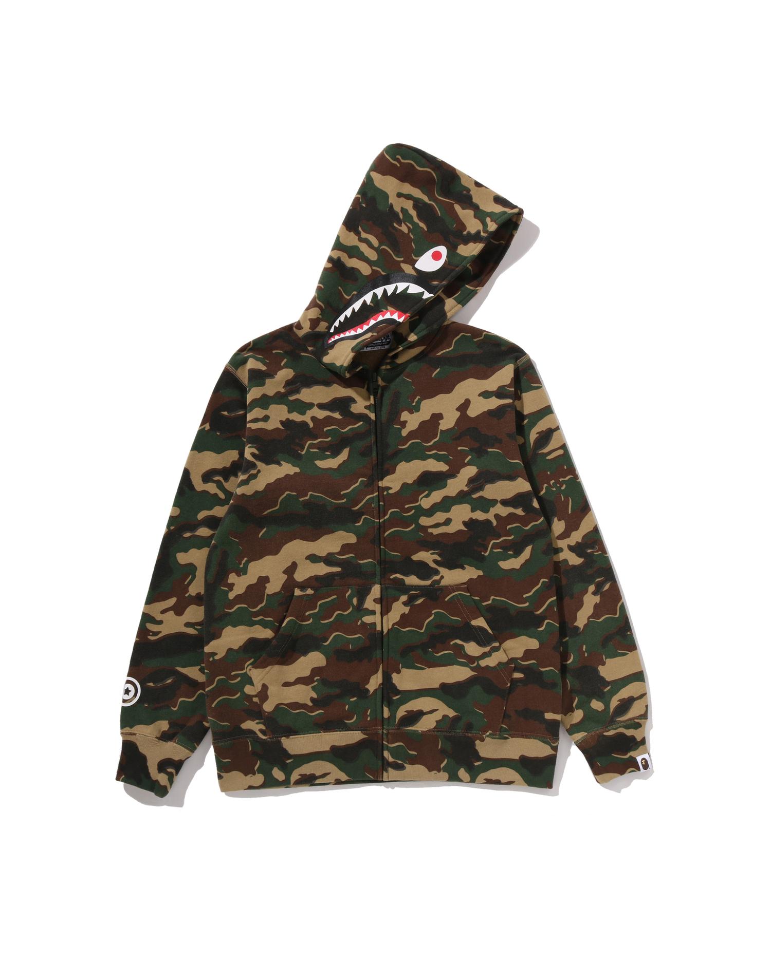 Kids Glitch Woodland Camo Shark Zip Hoodie Jr by BAPE