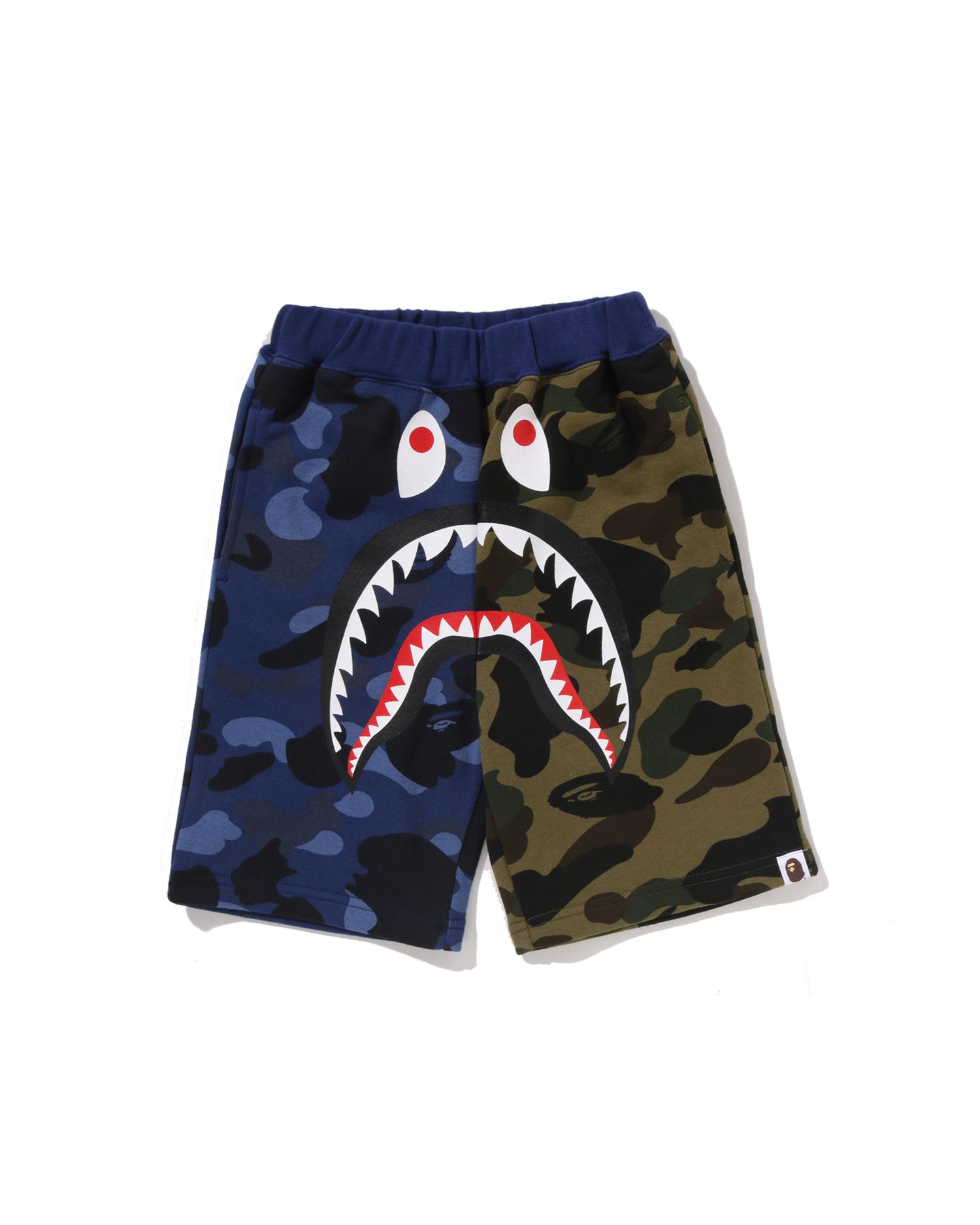Kids Split Camo Shark Sweat Shorts by BAPE