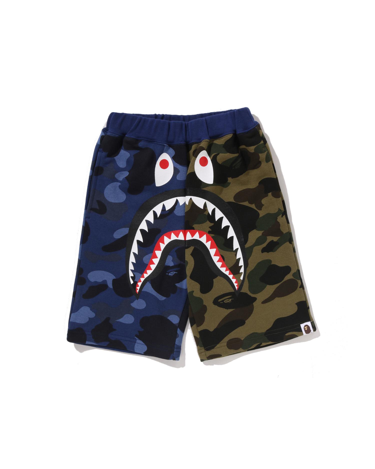 Kids Split Camo Shark Sweat Shorts Jr by BAPE
