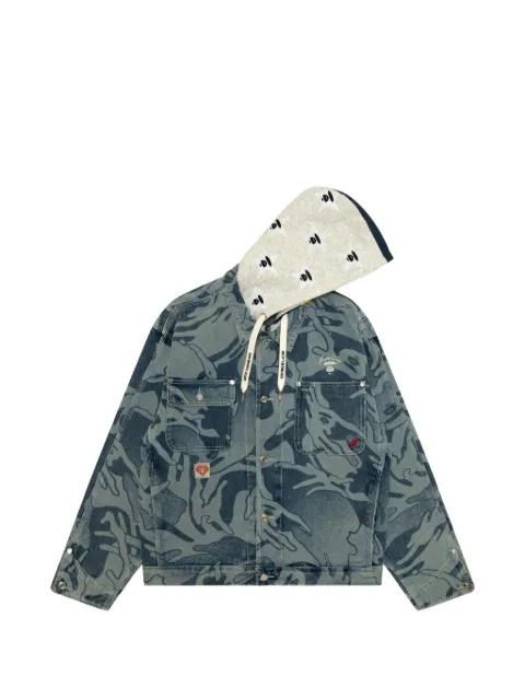 Moonface hoodied camo denim jacket by BAPE