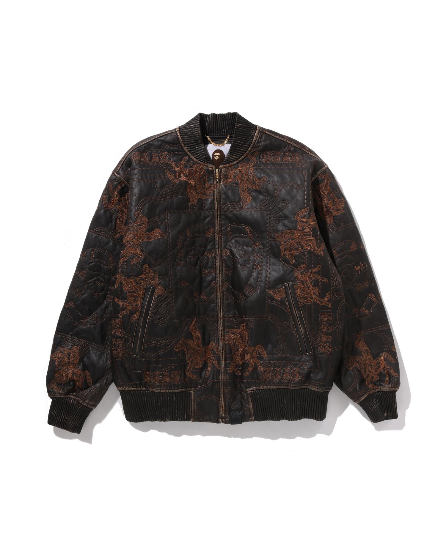 Multi Logo Quilted Leather Bomber Jacket by BAPE