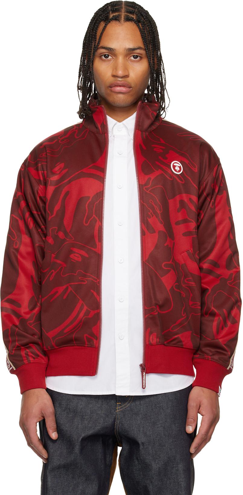 Red 'AAPENOW' Moonface Camo Zip-Up Track Jacket by BAPE