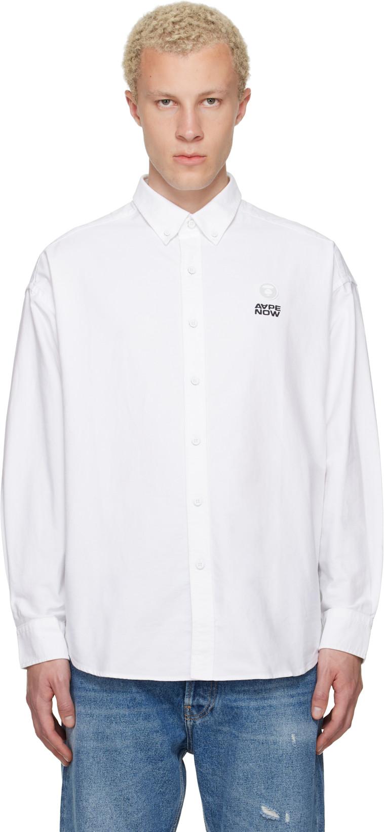 White 'AAPENOW' Moonface Logo Long Sleeve Shirt by BAPE