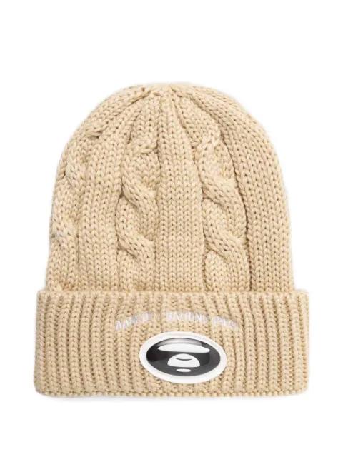 cable-knit logo-patch beanie by BAPE