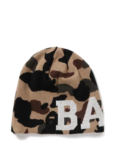 camouflage-pattern cotton beanie hat by BAPE