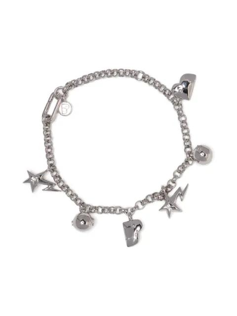 charm-detail silver tone bracelets by BAPE