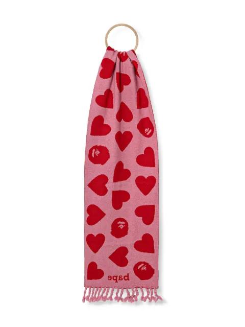 heart-pattern fringed scarf by BAPE