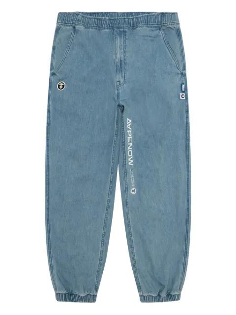 logo-appliqué elasticated regular jeans by BAPE