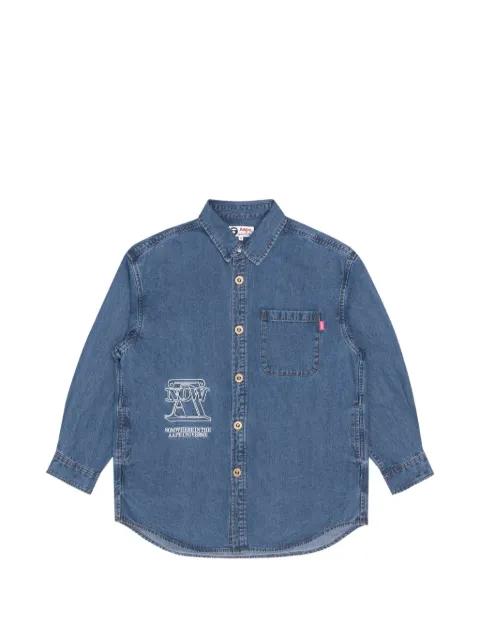 logo-embroidered button-down denim shirt by BAPE