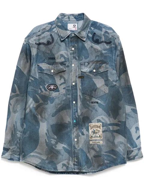 moonface jacquard camo denim shirt by BAPE
