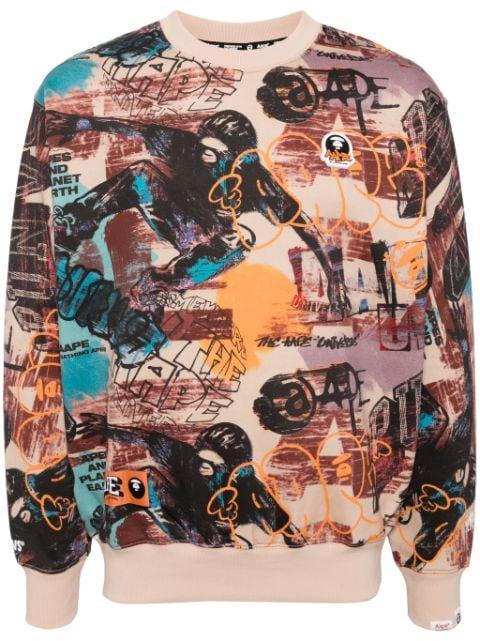 moonface logo graffiti print hoodie by BAPE