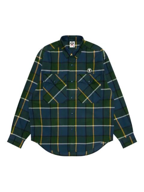 plaid logo-patch shirt by BAPE
