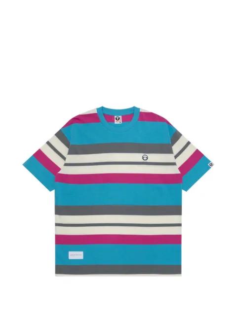striped logo-patch T-shirt by BAPE
