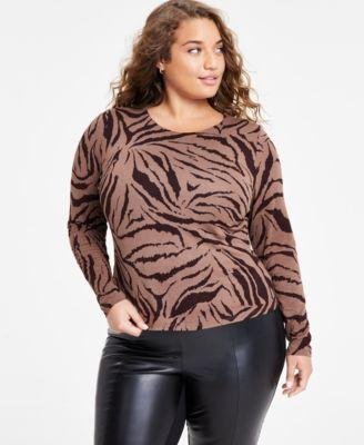 Plus Size Printed Long-Sleeve Jersey Knit Top by BAR III