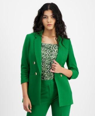 Women's Faux Double-Breasted Ruched-Sleeve Blazer by BAR III