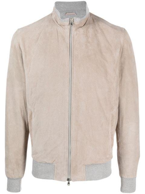 suede zip-up bomber jacket by BARBA